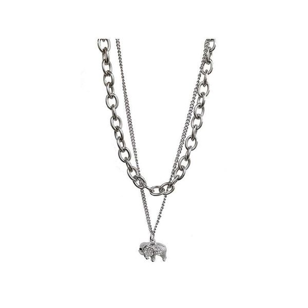 chains elephant pendant necklace woman multilayer necklaces women jewelry simple party silver color trendy titanium steel naszyjnik
