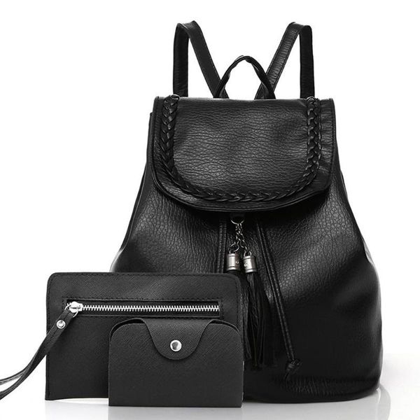 outdoor bags 3 pieces backpack pu lady bag solid color 2021 tassel + handbag wallet three-piece dropship y11.12
outdoor bags 3 pieces backpack pu lady bag solid color 2021 tassel + handbag wallet three-piece dropship y11.12