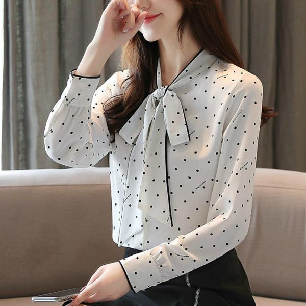 women's blouses & shirts long sleeve dot bow collar summer shirt blouse for women blusas womens and chiffon plus size, White
women's blouses & shirts long sleeve dot bow collar summer shirt blouse for women blusas womens and chiffon plus size, White