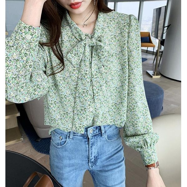 women's blouses & shirts floral shirt early spring ribbon collar design long sleeve loose v-neck with wn*, White
women's blouses & shirts floral shirt early spring ribbon collar design long sleeve loose v-neck with wn*, White