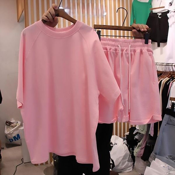 casual tracksuit 2 piece womens tracksuits sets outfits o neck short sleeve t shirt and shorts streetwear female solid loose, Gray