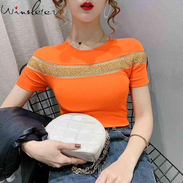 women's t-shirt summer european style girls chic o-neck mesh patchwork shiny beading women short sleeve slim tees t12925, White
women's t-shirt summer european style girls chic o-neck mesh patchwork shiny beading women short sleeve slim tees t12925, White