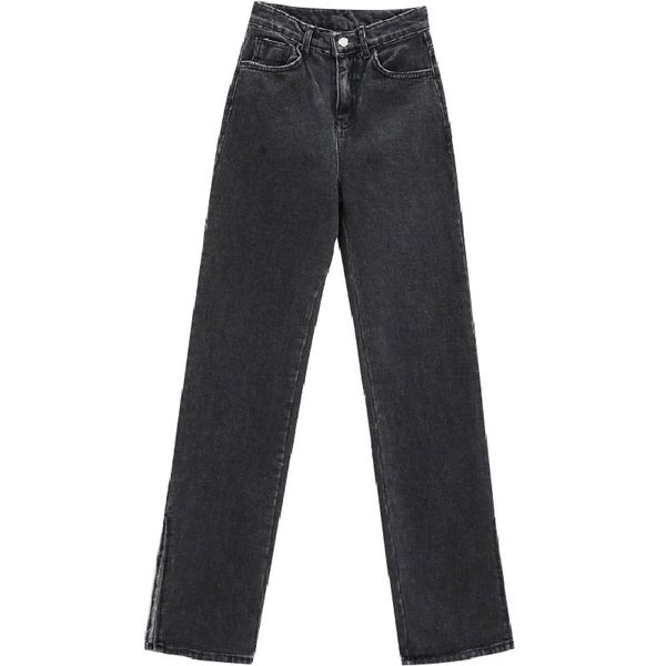 black cotton jeans for women korean fashion long denim pants splits at hem 210302, Blue
black cotton jeans for women korean fashion long denim pants splits at hem 210302, Blue