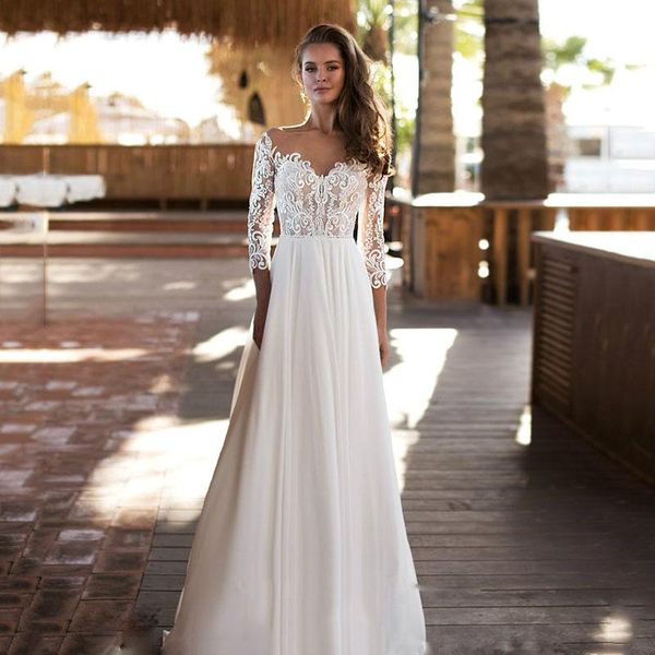 other wedding dresses beach v-neck vintage long sleeves lace applique corset floor length princess robe simple party bridal gowns, White
other wedding dresses beach v-neck vintage long sleeves lace applique corset floor length princess robe simple party bridal gowns, White