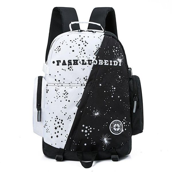 backpack black white galaxy men's for boys senior high school bags women lap15inch large travel bag