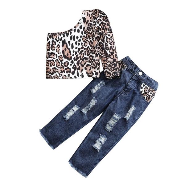 clothing sets fashion girls leopard print clothes set long sleeve one shoulder +ripped jeans with pockets tracksuit for children, White
clothing sets fashion girls leopard print clothes set long sleeve one shoulder +ripped jeans with pockets tracksuit for children, White