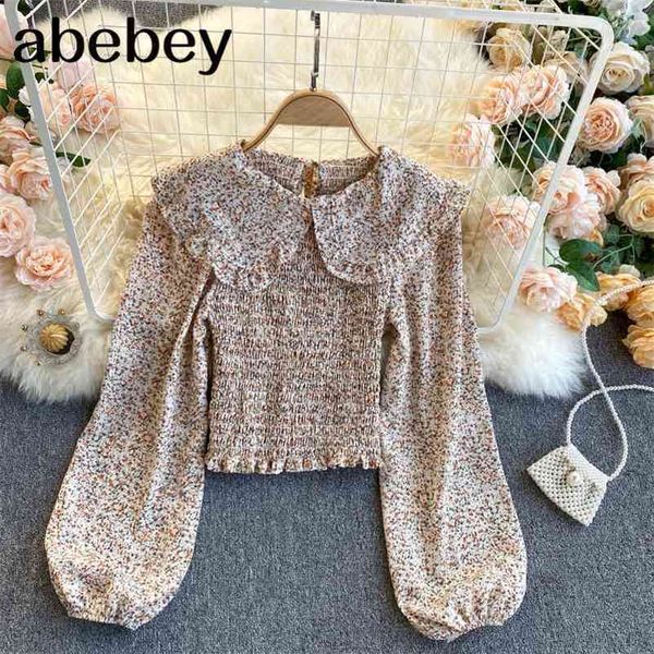 women chiffon ruffle blouse spring drawstring o neck puff sleeve loose korean floral print blouses style 210715, White
women chiffon ruffle blouse spring drawstring o neck puff sleeve loose korean floral print blouses style 210715, White