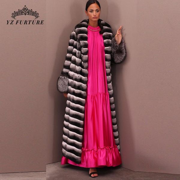 women's fur & faux winter women 130cm long rex real chinchilla color coat natural collar overcoat outwear, Black
women's fur & faux winter women 130cm long rex real chinchilla color coat natural collar overcoat outwear, Black