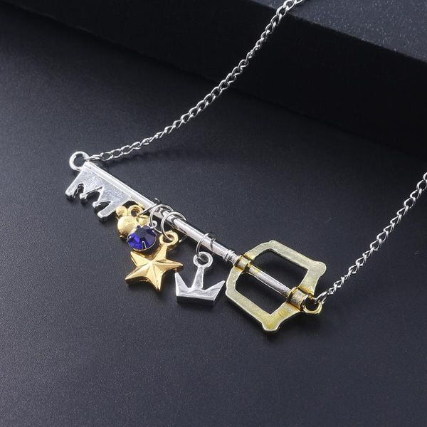 pendant necklaces game kingdom red heart necklace crown key women's cosplay jewelry accessories gift, Silver