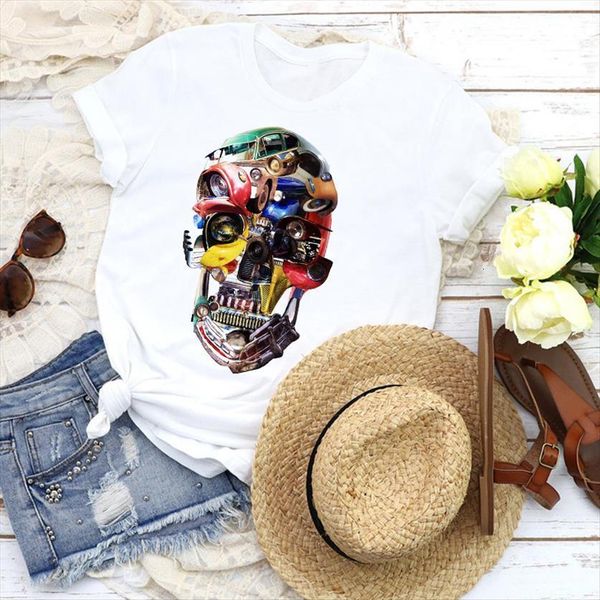 graphic fashion cartoon car horror women skull streetwear tees print clothing female womens, White 
graphic fashion cartoon car horror women skull streetwear tees print clothing female womens, White