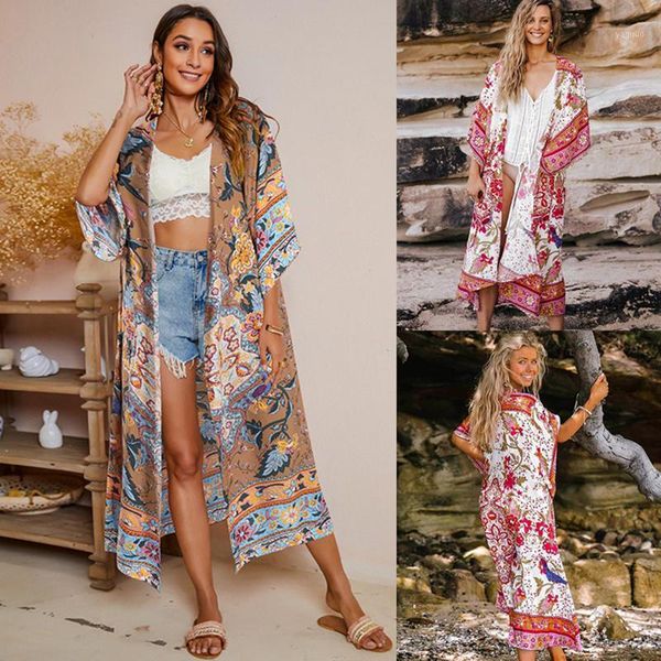 women loose-fitting short-sleeved boho shawl sunscreen blouse flower print half-sleeve front opening cardigan women's swimwear, White;black
women loose-fitting short-sleeved boho shawl sunscreen blouse flower print half-sleeve front opening cardigan women's swimwear, White;black