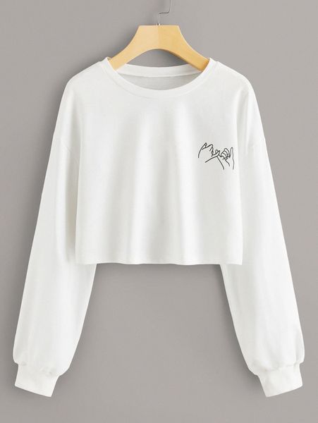 hands print drop shoulder crop sweatshirt m4oh#, White;black