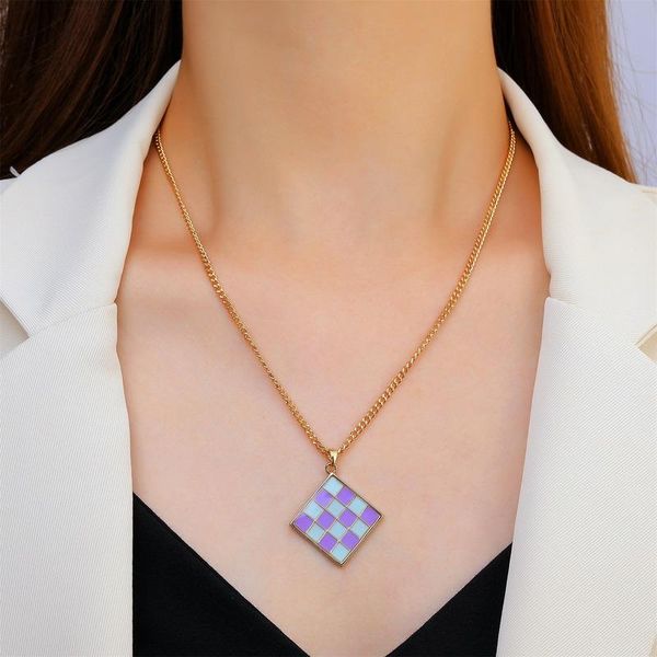 pendant necklaces enamel colorful grid for women retro simple metal square clavicle chains trendy punk choker jewelry wholesale, Silver
pendant necklaces enamel colorful grid for women retro simple metal square clavicle chains trendy punk choker jewelry wholesale, Silver