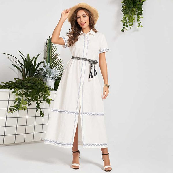 casual dresses summer midi women 2021 white waistbelt buttons pure cotton bohemia holiday style sweet short sleeve long robes y7hm, Black;gray
casual dresses summer midi women 2021 white waistbelt buttons pure cotton bohemia holiday style sweet short sleeve long robes y7hm, Black;gray