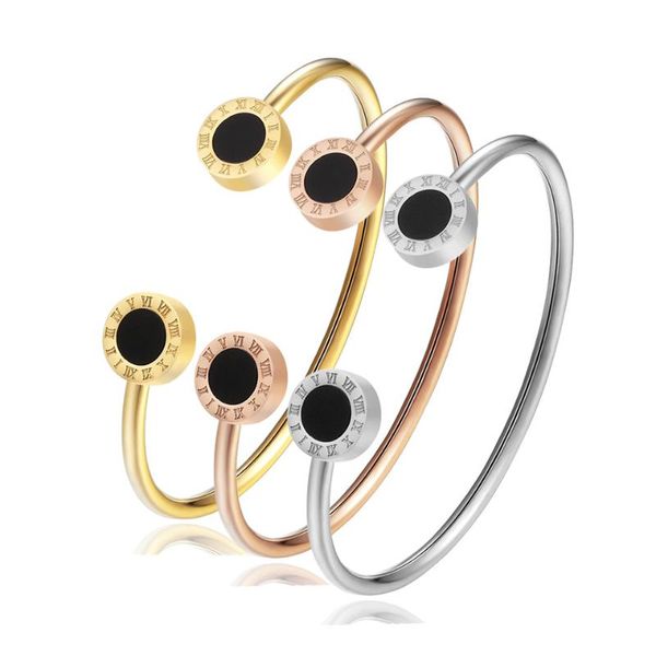 bangle fashion selling women's jewelry, roman numerals black enamel stainless steel open bracelet party gift wholesale
bangle fashion selling women's jewelry, roman numerals black enamel stainless steel open bracelet party gift wholesale
