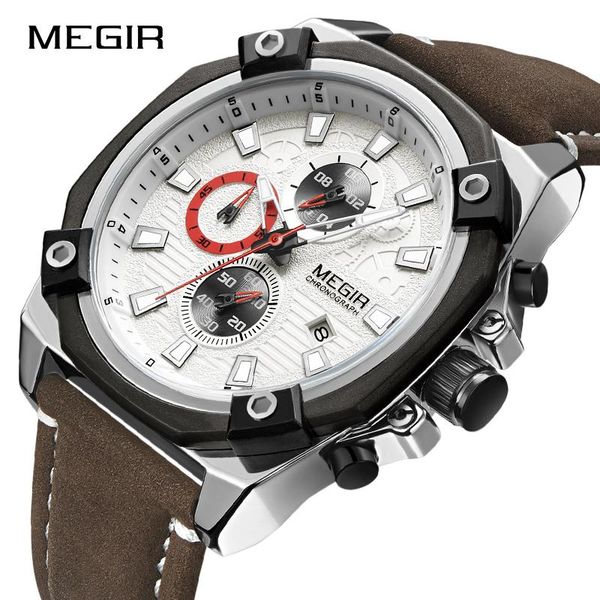 wristwatches megir men's chronograph watch fashion leather quartz casual sports watches waterproof calander relogio masculino, Slivery;brown 
wristwatches megir men's chronograph watch fashion leather quartz casual sports watches waterproof calander relogio masculino, Slivery;brown