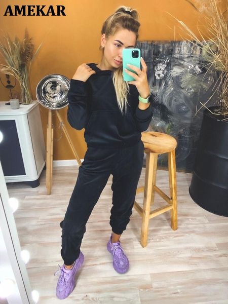 women's two piece pants autumn tracksuit women set pocket hooded sweatshirt + sport jogging suit sets casual clothes outfits, White
women's two piece pants autumn tracksuit women set pocket hooded sweatshirt + sport jogging suit sets casual clothes outfits, White