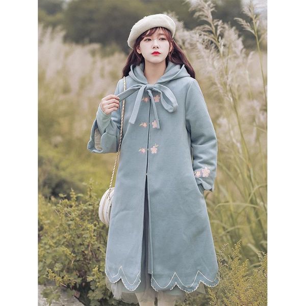 autumn winter sweet women coat vintage hooded loose woolen coat embroidery lace up overcoat warm female 2021 hot, Black
autumn winter sweet women coat vintage hooded loose woolen coat embroidery lace up overcoat warm female 2021 hot, Black