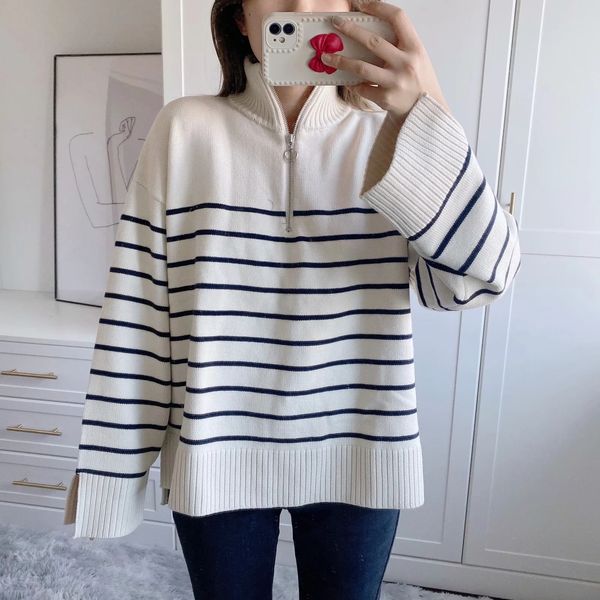 sweaters women 2021 fashion stripe loose zipper knitting sweaters vintage long sleeve asymmetry female pullover, White;black
sweaters women 2021 fashion stripe loose zipper knitting sweaters vintage long sleeve asymmetry female pullover, White;black