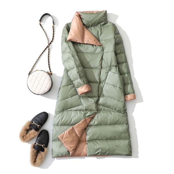 light and thin double side down jacket women's version slim white duck middle long knee winter, Black
light and thin double side down jacket women's version slim white duck middle long knee winter, Black