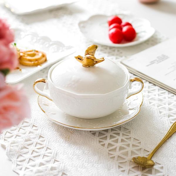 bowls dessert bowl european style retro gold edge double ear ceramic stew cup with lid silver soup
bowls dessert bowl european style retro gold edge double ear ceramic stew cup with lid silver soup