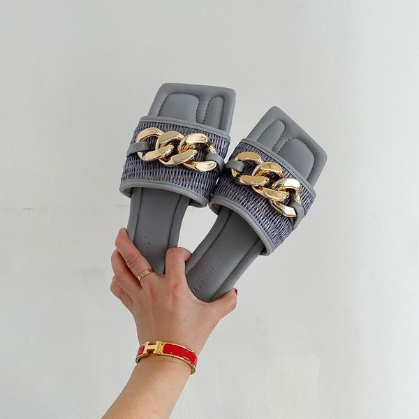 slippers 2021 summer flat shoes luxury women chain causal outside girl slides design sandal square toe, Black
slippers 2021 summer flat shoes luxury women chain causal outside girl slides design sandal square toe, Black