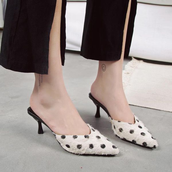 slippers baotou half women fashion stiletto heel sandals panda wave point pointed zapatos de mujer, Black
slippers baotou half women fashion stiletto heel sandals panda wave point pointed zapatos de mujer, Black