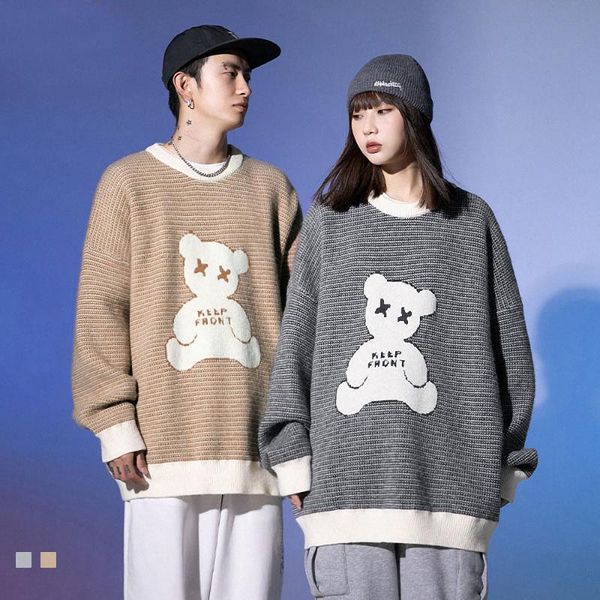 men's sweaters cotton bear patchwork striped knitted jumpers streetwear hip hop harajuku casual pullover knitwear mens fashion, White;black
men's sweaters cotton bear patchwork striped knitted jumpers streetwear hip hop harajuku casual pullover knitwear mens fashion, White;black