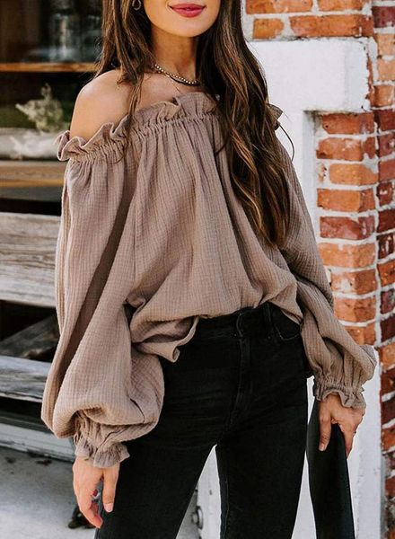 women's t-shirt women coffee off shoulder ruffle vintage 2021 spring fall t-shirts fashion solid slim lady casual tee, White
women's t-shirt women coffee off shoulder ruffle vintage 2021 spring fall t-shirts fashion solid slim lady casual tee, White