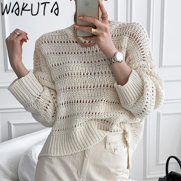 women's sweaters wakuta simple fashion ins loose hollow out knitted pullovers 2021 ladies casual long sleeve chic all match black mujer, White;black
women's sweaters wakuta simple fashion ins loose hollow out knitted pullovers 2021 ladies casual long sleeve chic all match black mujer, White;black