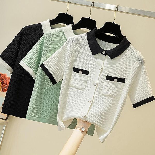 women's t-shirt thin knitted t shirt women hollow out clothes 2021 summer woman short sleeve button female turn-down collar tshirts, White
women's t-shirt thin knitted t shirt women hollow out clothes 2021 summer woman short sleeve button female turn-down collar tshirts, White