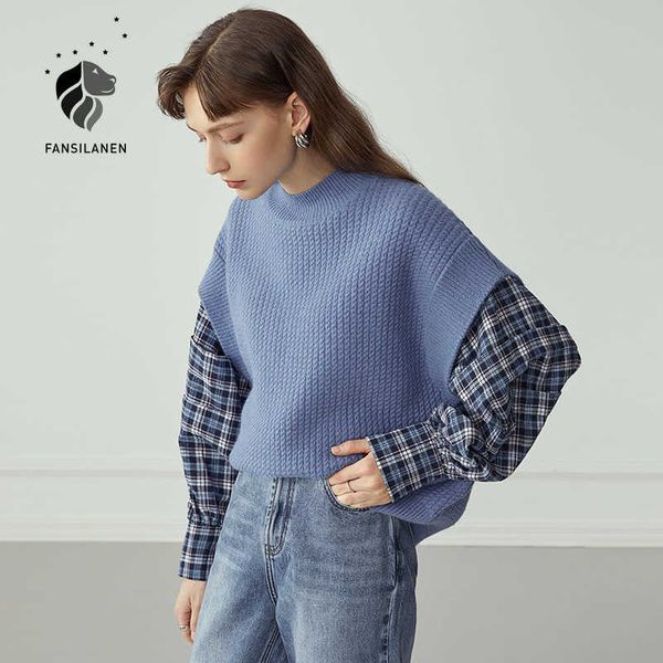fansilanen fake two piece set oversized blue knitted sweater women long sleeve patchwork pullover winter casual jumper knitwear 210607, White;black
fansilanen fake two piece set oversized blue knitted sweater women long sleeve patchwork pullover winter casual jumper knitwear 210607, White;black