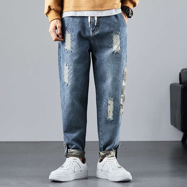 autumn and winter 2021 bunched jeans men's perforated small foot color matching korean pants loose harem capris, Blue
autumn and winter 2021 bunched jeans men's perforated small foot color matching korean pants loose harem capris, Blue