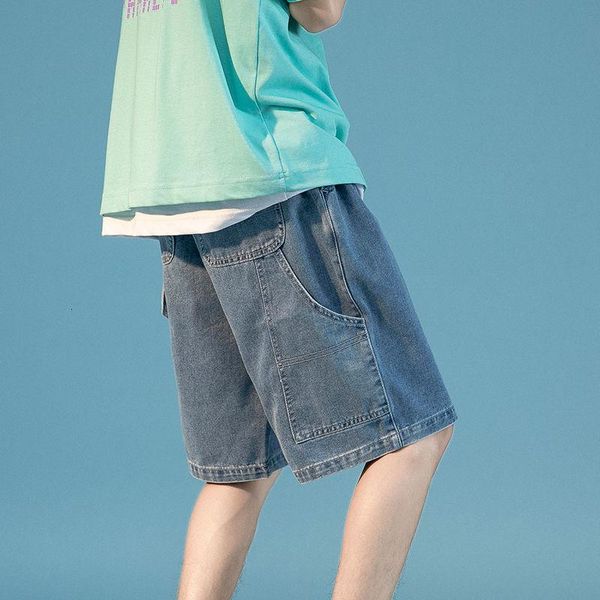 men's shorts big pocket denim men korean casual fashion loose streetwear straight five-point pants, White;black
men's shorts big pocket denim men korean casual fashion loose streetwear straight five-point pants, White;black