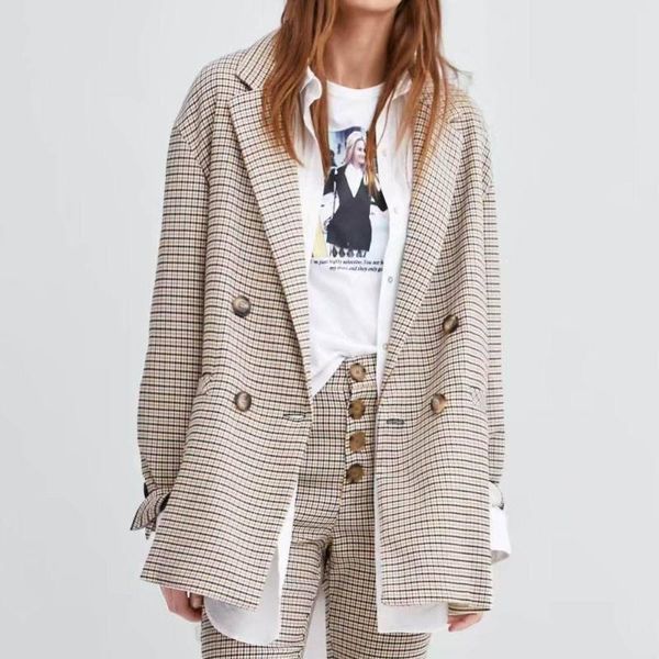 women's suits & blazers fashion 2021 notched women spring plaid blazer double breasted long sleeve female outerwear casual button pocke, White;black
women's suits & blazers fashion 2021 notched women spring plaid blazer double breasted long sleeve female outerwear casual button pocke, White;black