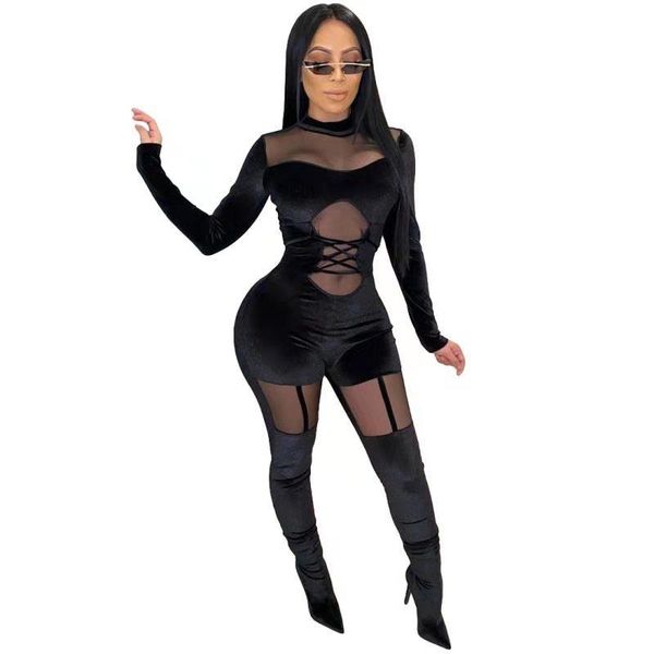 women's jumpsuits & rompers european fashion velvet jumpsuit sheer lace up bandage romper women skinny body femme playsuit, Black;white
women's jumpsuits & rompers european fashion velvet jumpsuit sheer lace up bandage romper women skinny body femme playsuit, Black;white
