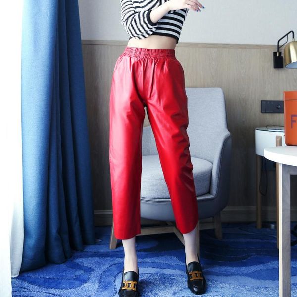 women's pants & capris autumn and winter lambskin slim elastic waist genuine leather nine point harlan, Black;white
women's pants & capris autumn and winter lambskin slim elastic waist genuine leather nine point harlan, Black;white