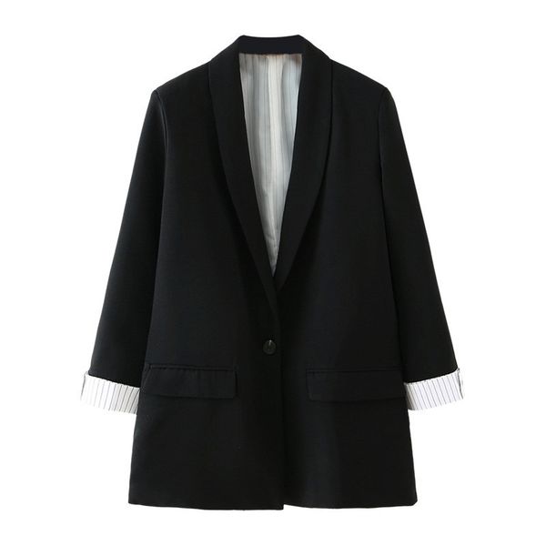 2021 new autumn black suit women loose coat office pocket single button jacket veste femme kru9, White;black
2021 new autumn black suit women loose coat office pocket single button jacket veste femme kru9, White;black