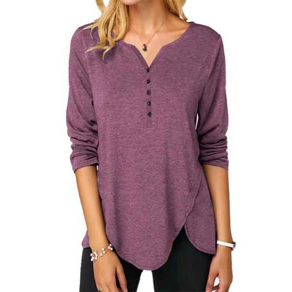 women's t-shirt casual women solid color long sleeve button v neck irregular hem shirt female clothing 2021, White
women's t-shirt casual women solid color long sleeve button v neck irregular hem shirt female clothing 2021, White
