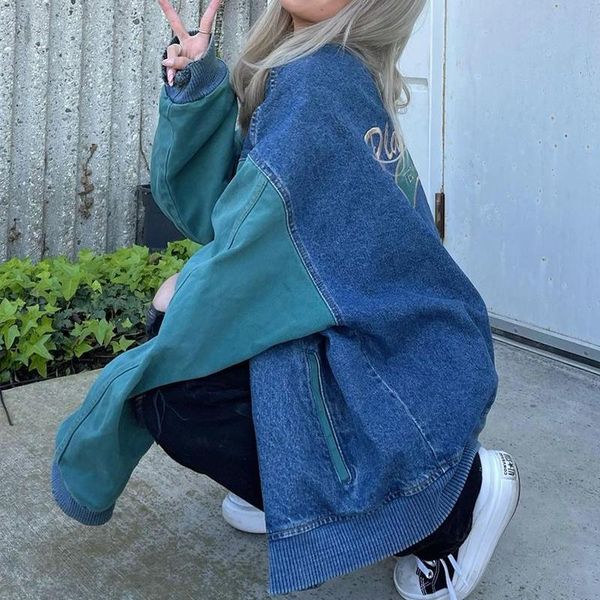 women's jackets b-toto american retro green stitching denim jacket female tide ins autumn loose baseball uniform 2021 fashion, Black;brown
women's jackets b-toto american retro green stitching denim jacket female tide ins autumn loose baseball uniform 2021 fashion, Black;brown