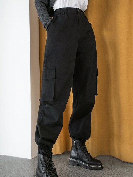 dazy solid slant pocket cargo pants g58t#, Black;white
dazy solid slant pocket cargo pants g58t#, Black;white