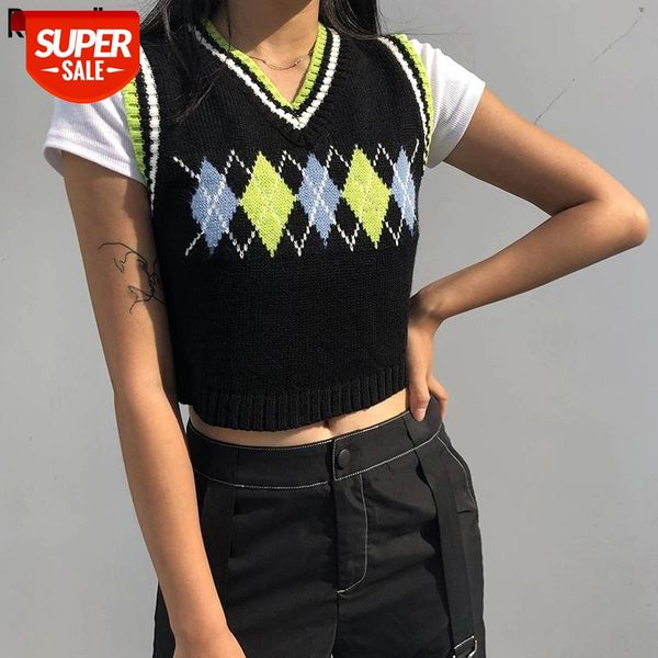 argyle plaid knitted women's jumper green sweater vest 2020 y2k autumn v neck 90s pullover crop tank preppy style knitwear #kn9z, White
argyle plaid knitted women's jumper green sweater vest 2020 y2k autumn v neck 90s pullover crop tank preppy style knitwear #kn9z, White