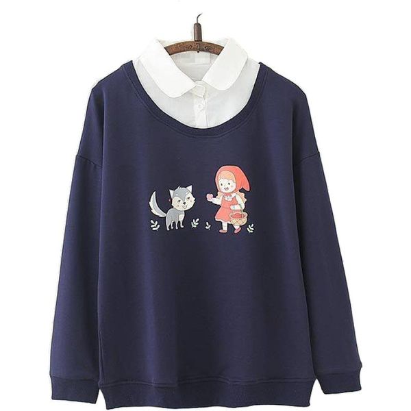 women's hoodies & sweatshirts funny sweatshirt cartoon girl print fake two-piece 2021 autumn female student loose long-sleeve pullovers, Black
women's hoodies & sweatshirts funny sweatshirt cartoon girl print fake two-piece 2021 autumn female student loose long-sleeve pullovers, Black