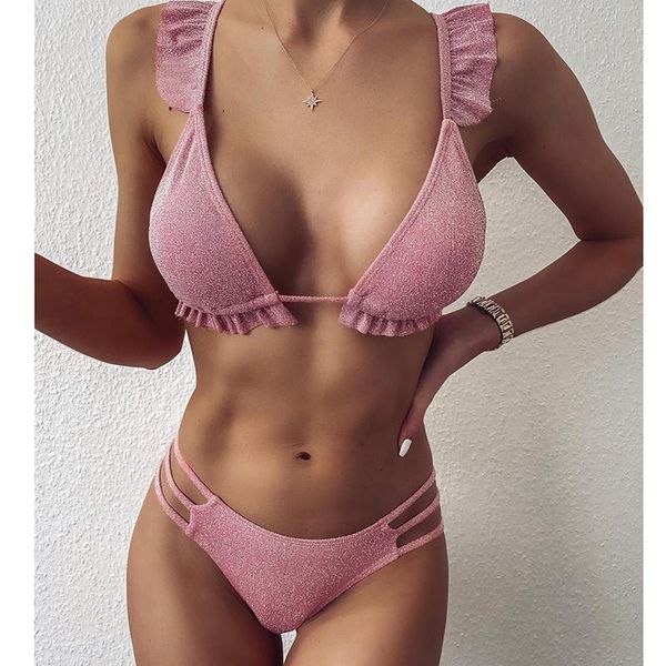 women's swimwear myteng solid color glitter women bikinis ruffle frill two piece bathing suit high cut beachwear swimsuit biquini, White;black
women's swimwear myteng solid color glitter women bikinis ruffle frill two piece bathing suit high cut beachwear swimsuit biquini, White;black
