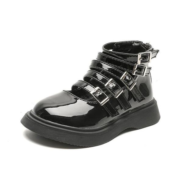 flat shoes girls' leather fashion buckle mid-cut short boots black mid-size children' cool 27-37, Black;grey
flat shoes girls' leather fashion buckle mid-cut short boots black mid-size children' cool 27-37, Black;grey