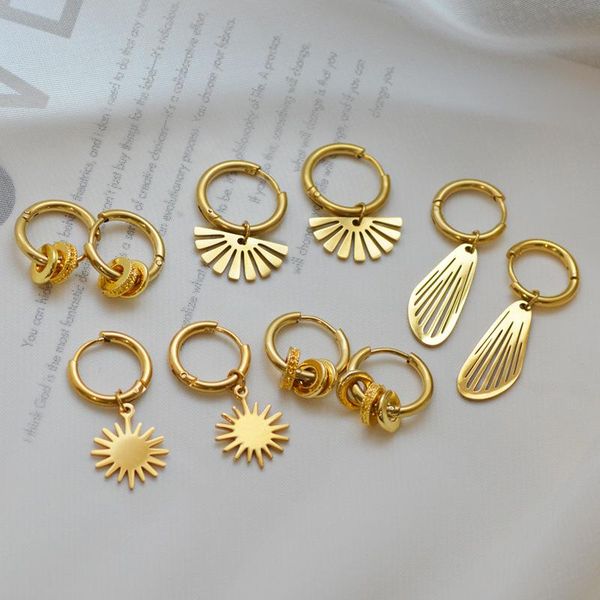 hoop & huggie cute simple geometric charms earrings for women stainless steel gold metal sun leaf pendant circle hoops female jewelry, Golden;silver
hoop & huggie cute simple geometric charms earrings for women stainless steel gold metal sun leaf pendant circle hoops female jewelry, Golden;silver