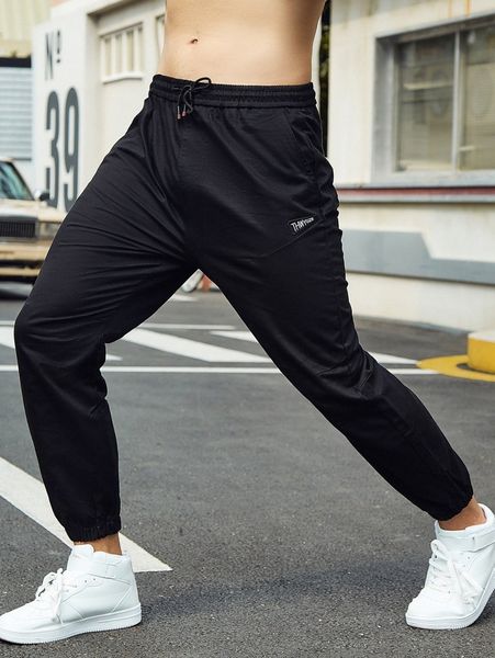 men patched detail carrot pants a7wg#, Black