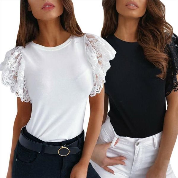 summer casual ruffle lace womens blouses short sleeve loose solid color holiday blouse outfits, White
summer casual ruffle lace womens blouses short sleeve loose solid color holiday blouse outfits, White