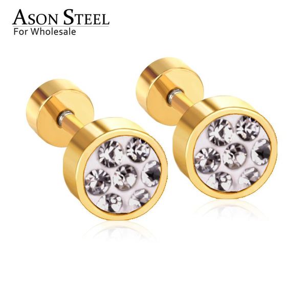 stud asonsteel colorful crystal screw earrings ladies jewelry stainless steel gold/silver color round shape earring wholesale, Golden;silver
stud asonsteel colorful crystal screw earrings ladies jewelry stainless steel gold/silver color round shape earring wholesale, Golden;silver
