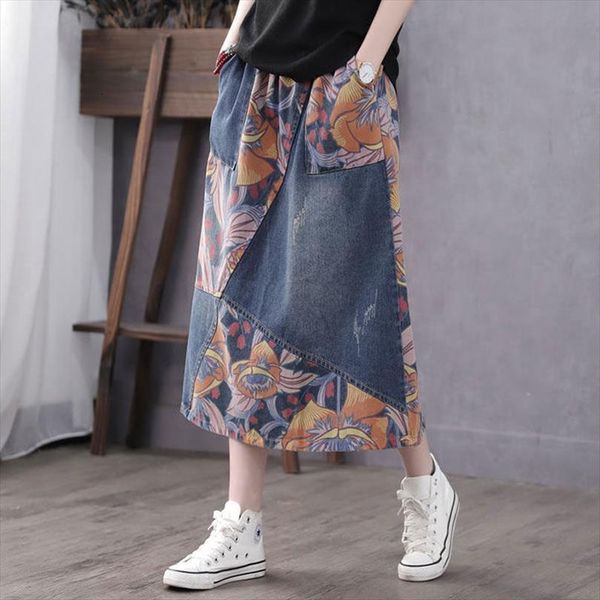 printed patchwork denim spring summer women skirts retro artistic loose mid length high waist a line, Black
printed patchwork denim spring summer women skirts retro artistic loose mid length high waist a line, Black